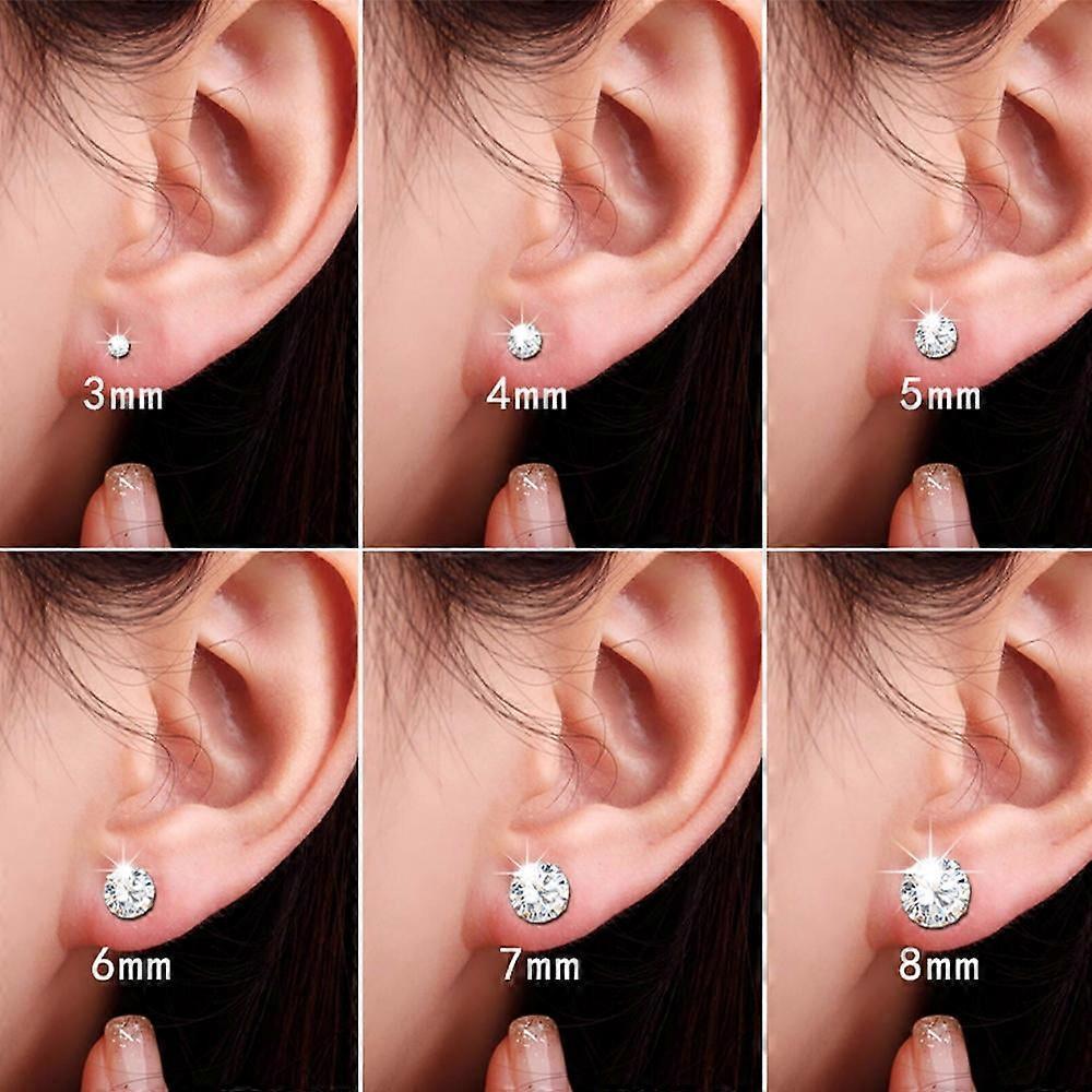 6 Pairs 3mm Cubic Zirconia Stud Earrings 316L Stainless Steel Earrings Set for Women Men, Gold