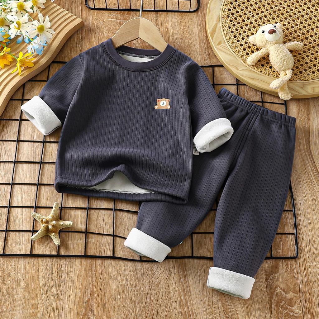 Children's Warmth Set with Thick Velvet for Autumn and Winter, New Baby Underwear, Mid Autumn Clothes, Autumn Pants, Children's Set