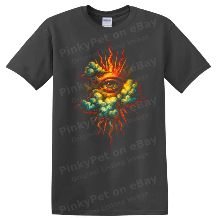 Eye of Providence T Shirt Spiritual Graphic Art w/ Colorful Clouds Tee