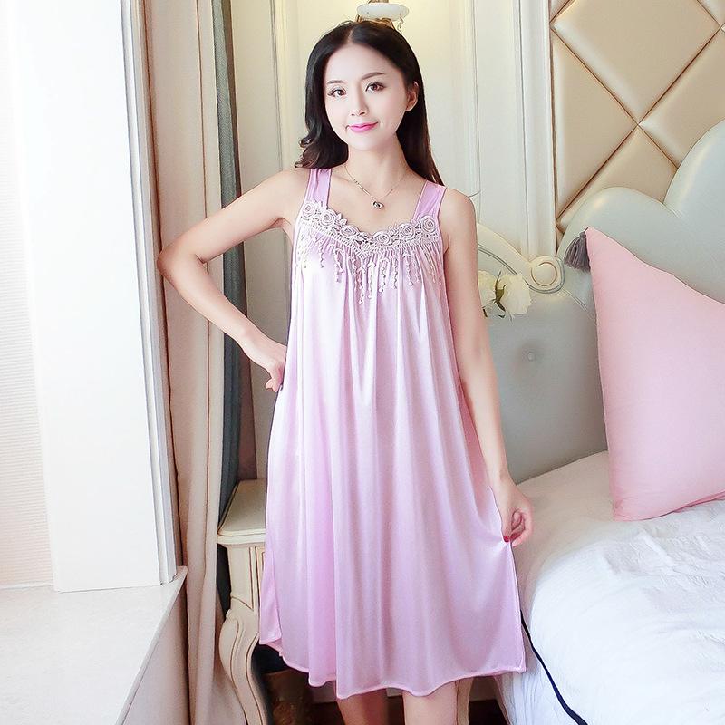 Women's Imitation Silk Nightgown & Pajamas - Summer Ice Silk Camisole, Large Size, Comfortable Homewear
