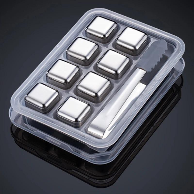 4/6/8 Delar Livsmedelsklassat Rostfritt Stål Iskuber Whiskey Rostfritt Stål Iskuber Set med Silikontång och Iskubsbrickor