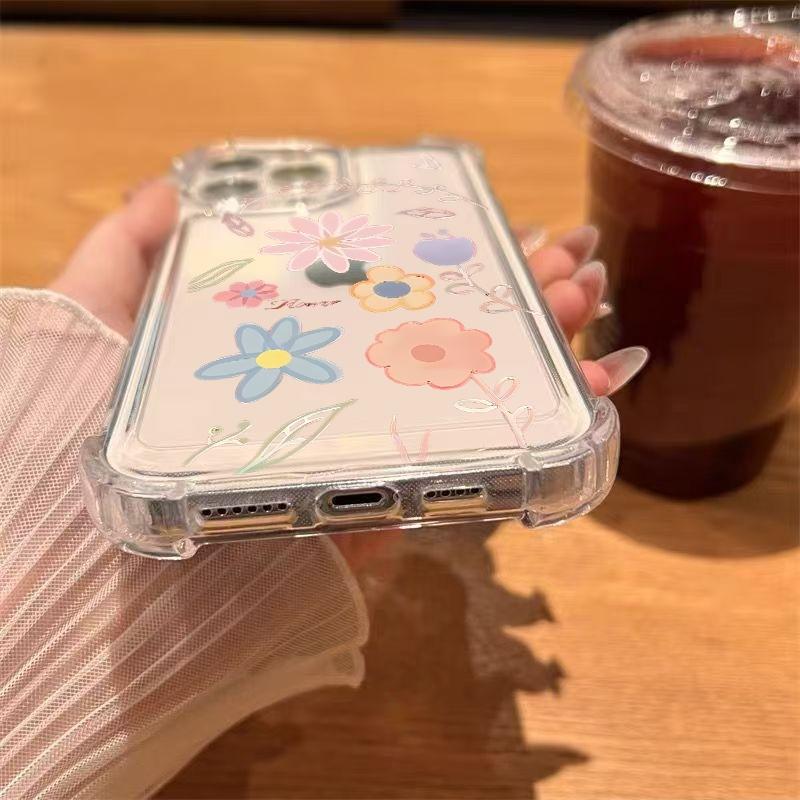 For iPhone 17 Air 11 13 15 12 14 16 Pro Max XS XR X 8 7 Plus 17E Floral And Leaf Graphics Transparent Soft TPU Phone Case Cover
