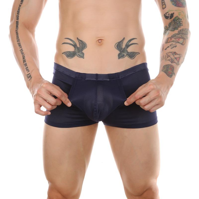Men Boxers Briefs Fly Pouch Front Open Bulge Underwear Separated Pouch Trunks Mesh Breathable Panties Male Dual Pouch Underpant