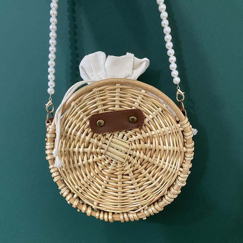 Women's Fresh Handwoven Pearl Rattan Crossbody Bag