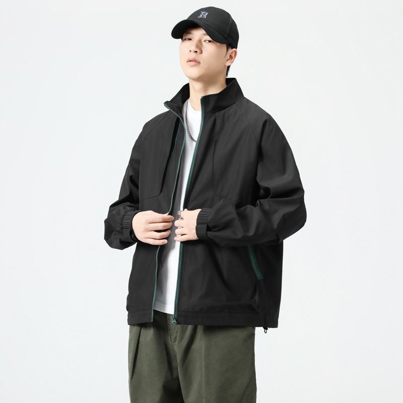 Black Sports Jacket Stand-Up Collar Jacket Casual Jacket Men'S Loose Large Size American Top Trendy Brand