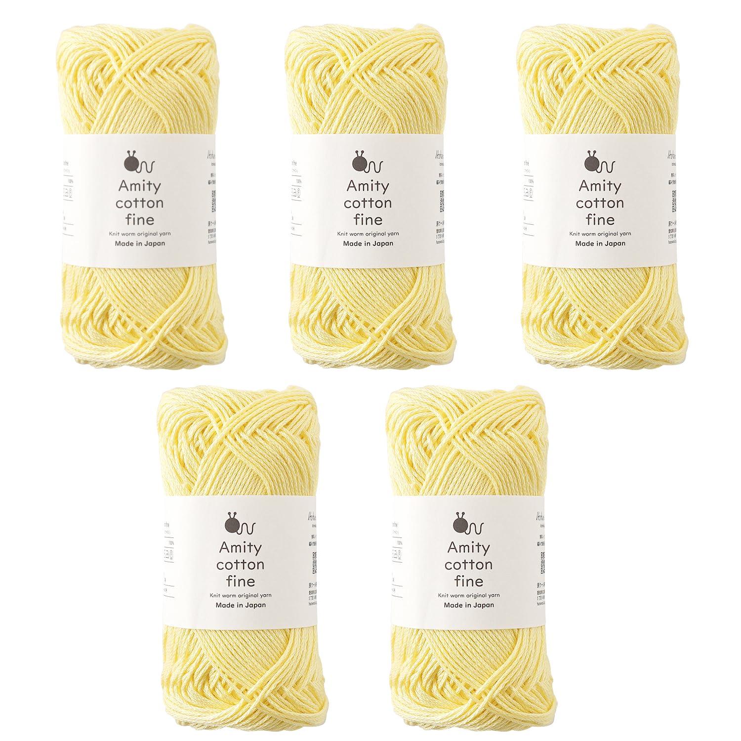 

Knitworm Amity Cotton Fine 25g Made in Wool, 5-Pack, Medium-Fine, (Approx. 80m), 100% Cotton, Japan, 103.Yellow