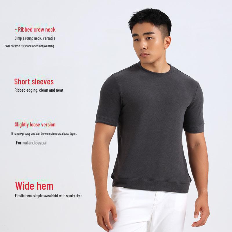 Men’s Short-Sleeve Velvet Heating Sports Shirt with Hyaluronic Acid - Ideal for Autumn and Winter Layering