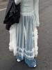 LUXI Korean Sweet Mesh See-Through Camisole Dress with Layered Blouse & Lace Long Skirt