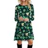 Irish Shamrock Digital Print Long Sleeve Dress - Round Neck, European & American Style