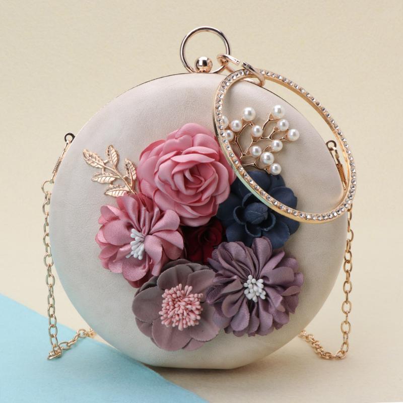 W-FIGHT Chic Women Evening Bag Round Flower Dinner Party Wedding Clutch Shoulder Handbag