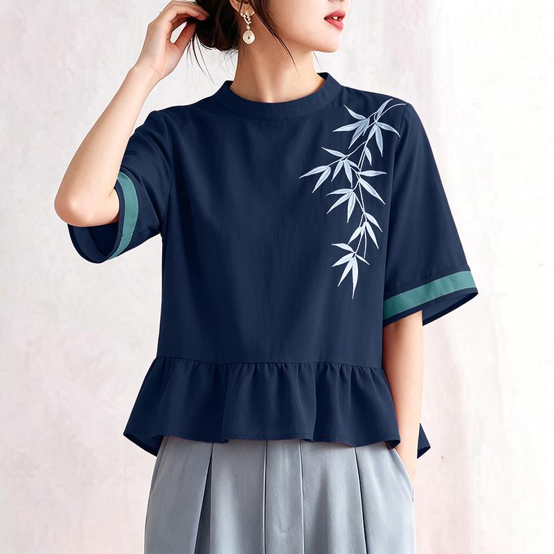 ZANZEA Women Casual Round Neck Floral Embroidery Loose 3/4 Sleeve Blouse