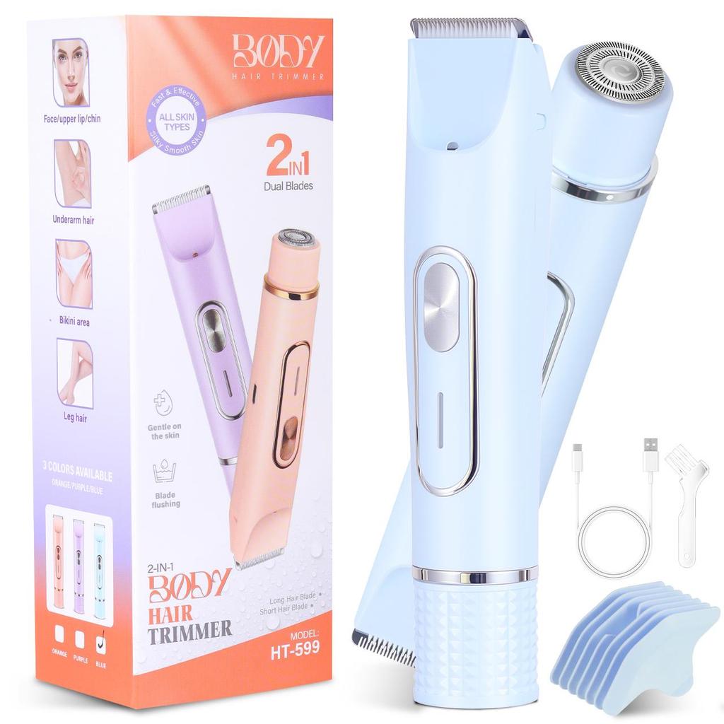 Women's Electric Epilator And Trimmer 2-in-1 Dual Head Bikini Area Shaver for Smooth Intimate Skin Hair Removal