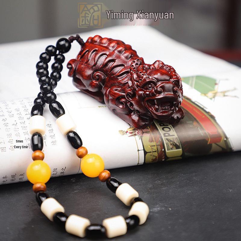 Rosewood Carved Pixiu Ornament: Gourd & Dragon Turtle Handicraft
