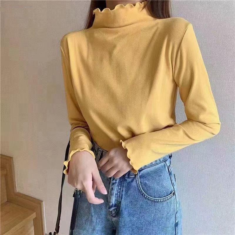 Autumn Winter Women's Elastic Bottoming Shirt Solid Colour Half High Neck Devel Bottoming Shirt Long Sleeve High Elastic T-shirt