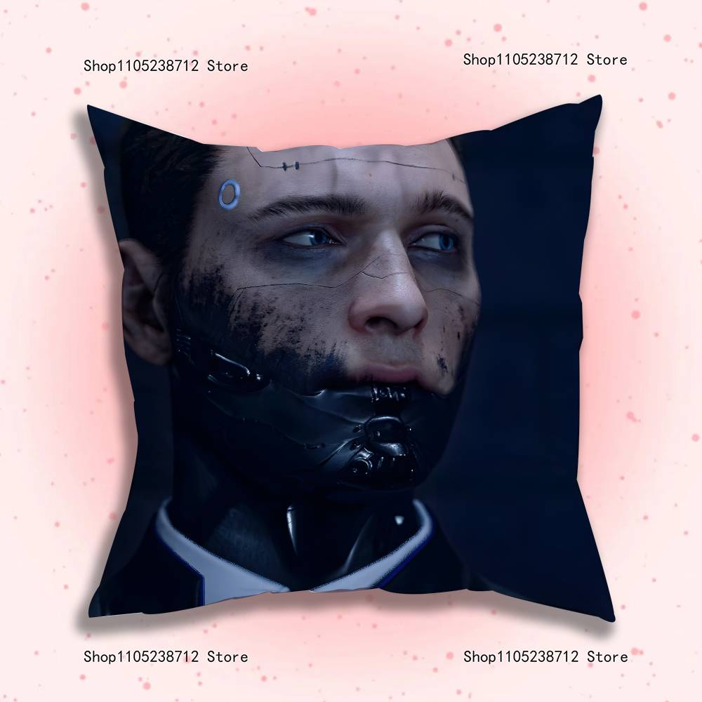Popular Game Hank and Connor Pillow Covers Cartoon Sofa Decorative Home Double-sided Printing Short Plush Cute Cushion Cover