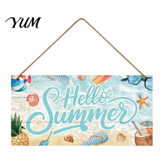 Coastal Home Decorations Summer Wooden Hanging Sign, Beach Theme Welcome Sign Front Door Decor with Wall Rope, Colorful Hanger for Seasonal Farmhouse