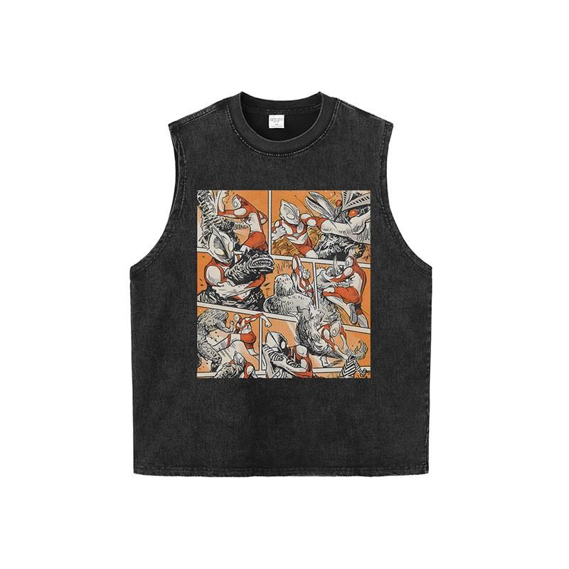 Unisex Vintage Washed Cotton Long Sleeve Tee With Cartoon Print Loose Fit Retro Streetwear Style