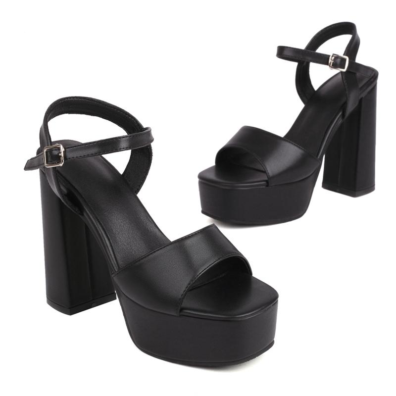 Platform Women's Sandals Summer Shoes Ankle Strap White Black Block High Heels Flip Flops Female Party Dance Shoes Large Size