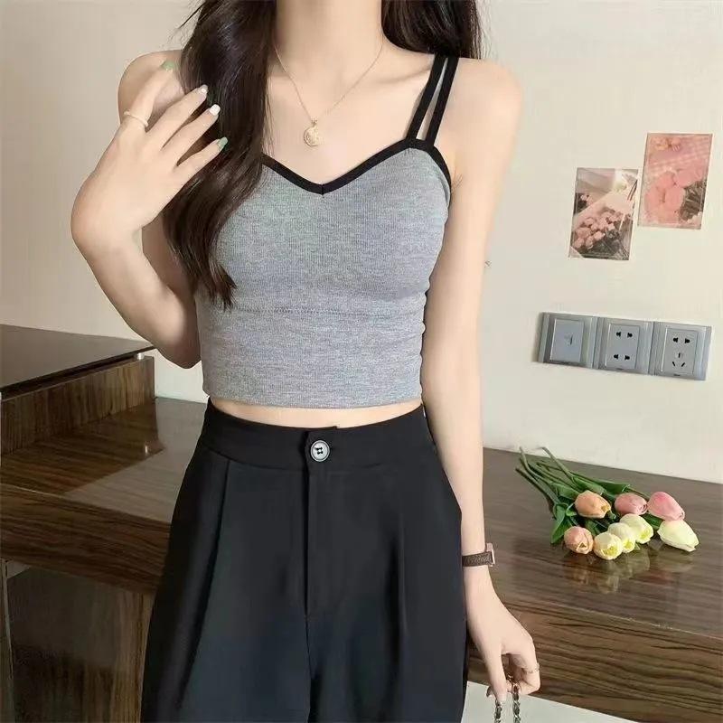 

Черный жилет на бретельках, женская верхняя одежда с внутренней накладкой на грудь, красивое нижнее белье для спины, бюстгальтер, встроенный топ-труба, подкладка сверху Average size 80-65kg