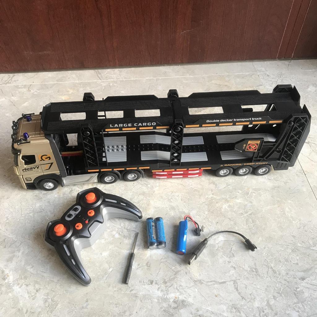 Remote Control Children's Alloy Truck with Music: Double-decker Transport, Openable Doors, Container, Oil Tank, Freight Toy.