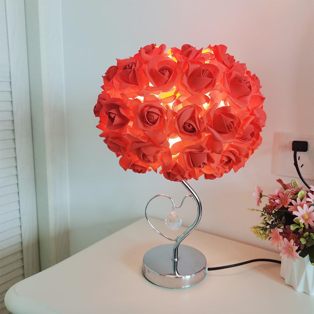 2025 New Rose Table Lamp Pastoral Style Heart Crystal Bedside Lamps For Bedroom Room Decor Girls Gifts Decorative Nightlight