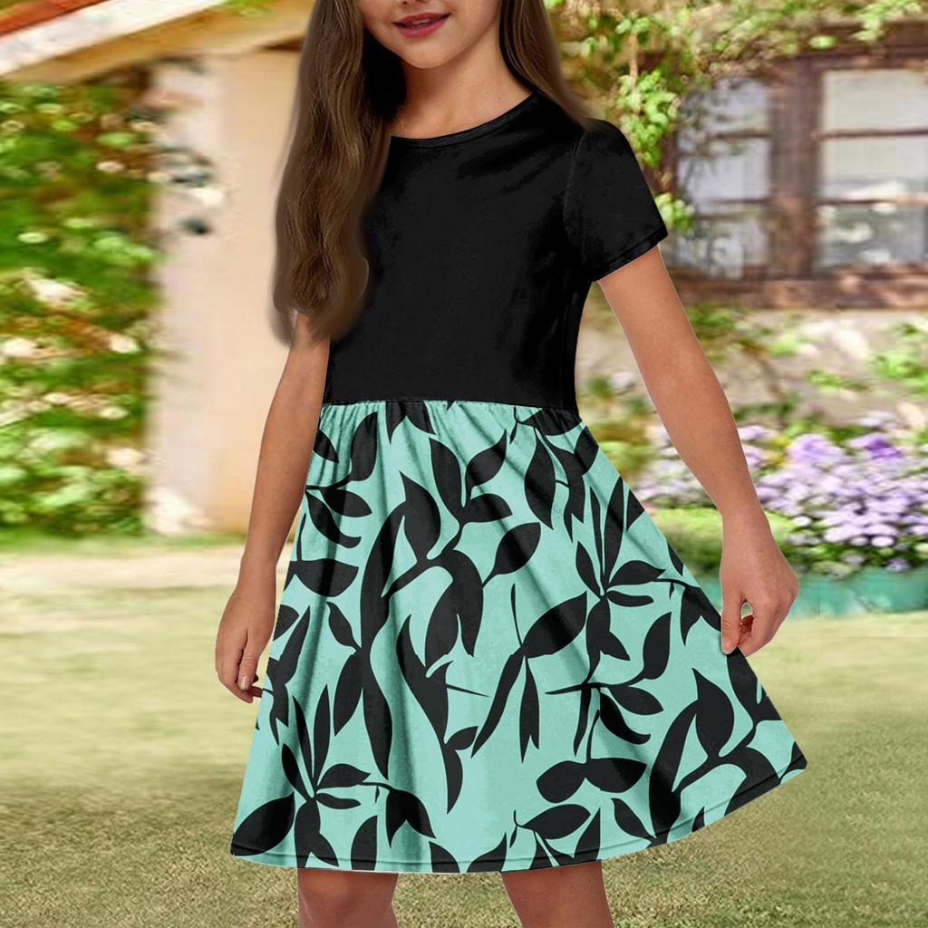 Girl Summer Dress  Solid Color & Print Sleeveless Dress With Pocket Casual Dress Shorts Sleeve Party Dress