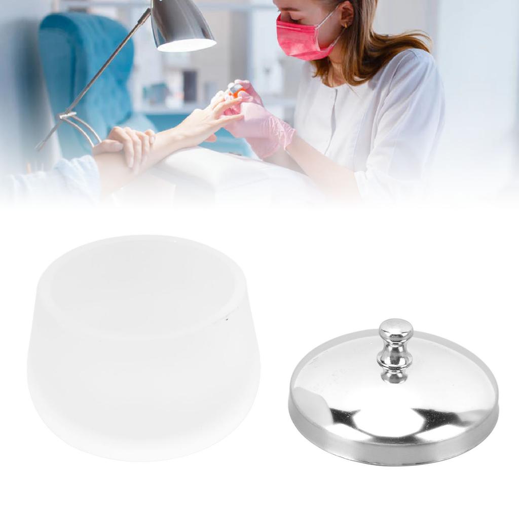 Nail Art Cup Exquisite Frosted Glass Nail Dappen Dish with Metal Lid for Manicure Shop Salon