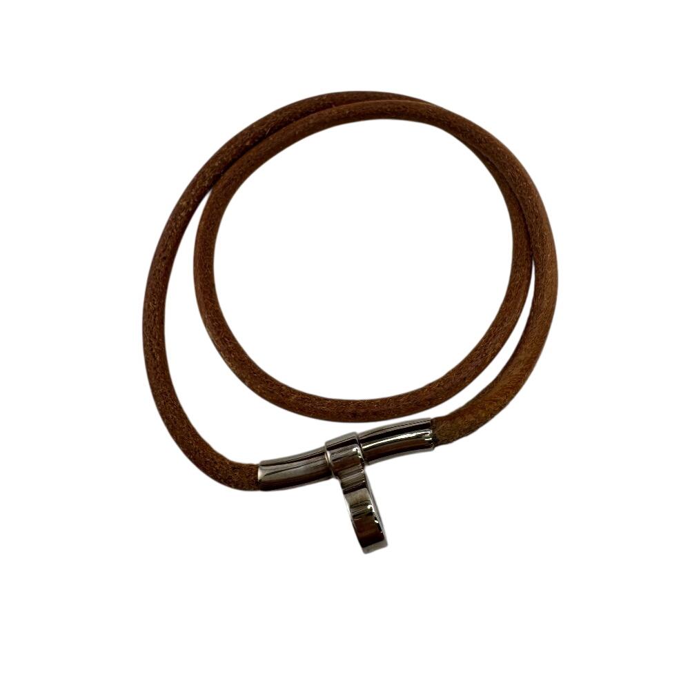 HERMES bracelet leather Duble Kelly choker Brown leather unisex Used