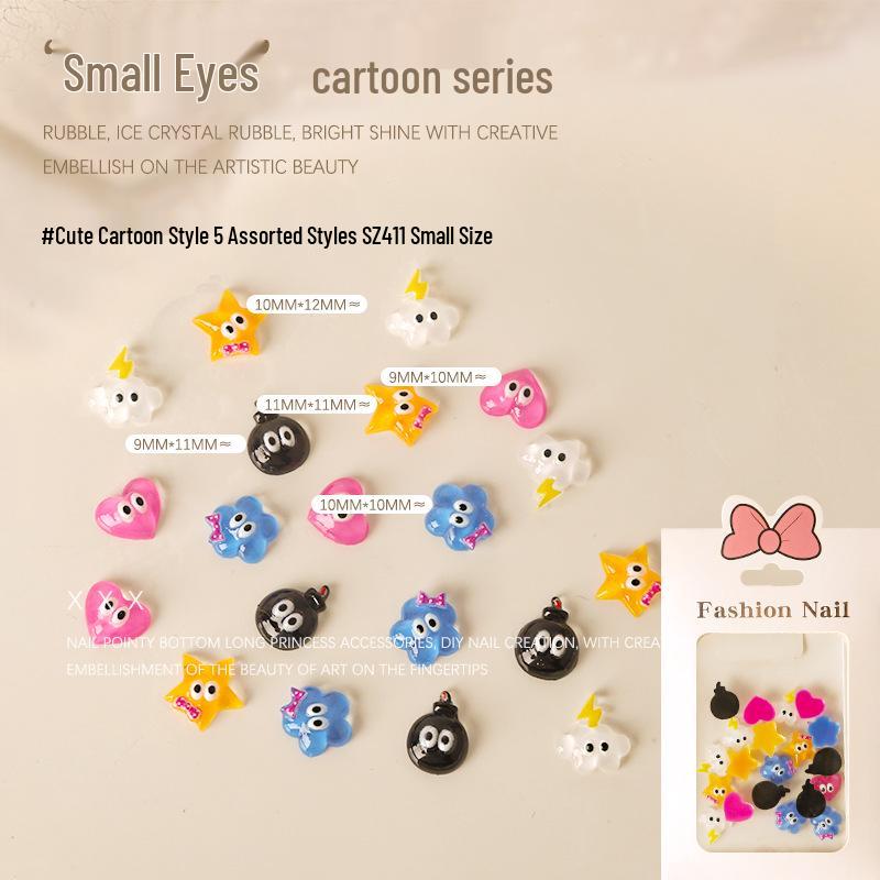 

Nail Art Resin Accessories: Cartoon Eyes, Hearts, Stars, Macaron Colors, 3D Design, Set of 20.