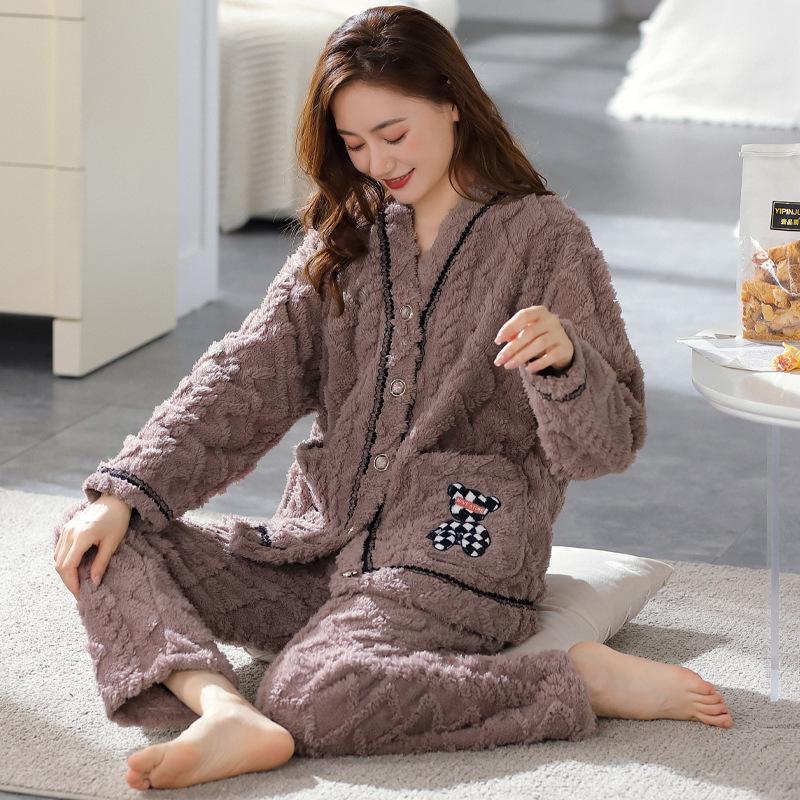 Pajamas Women'S Winter Coral Fleece Thickened Fleece Warm Women'S Autumn And Winter Flannel Korean Version Women'S Winter Loungewear
