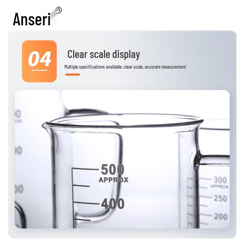 Anserui Graduated Glass Beaker with Handle (2-Pack)