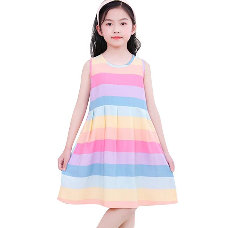 

Платье без рукавов для девочек, летнее детское хлопковое платье-бретелька 150