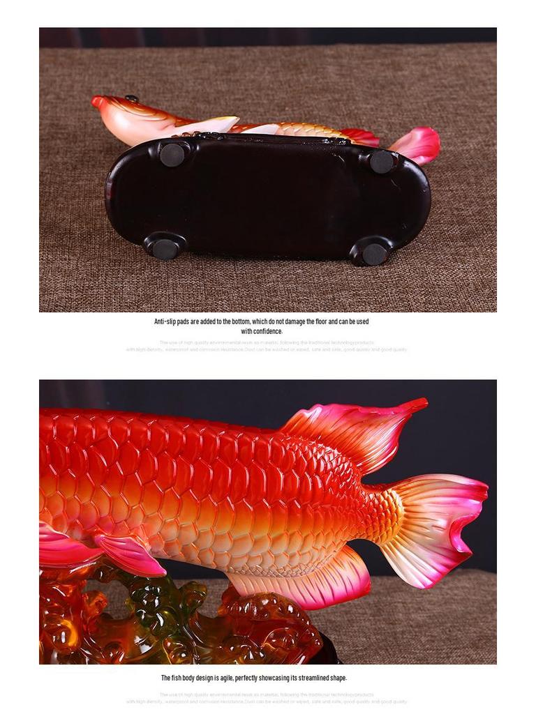 Golden Arowana Wealth-Attracting Feng Shui Ornament for Living Room, Wine Cabinet, or Office Desk - Prosperous Chinese Resin Decoration.