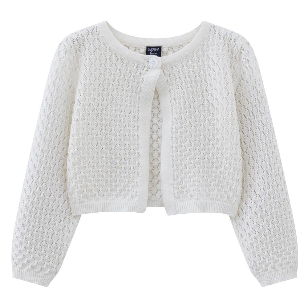 Round Neck Hollow Baby and Toddler One Button Shawl Coat Thin Style Girls Knitted Cardigan Coat