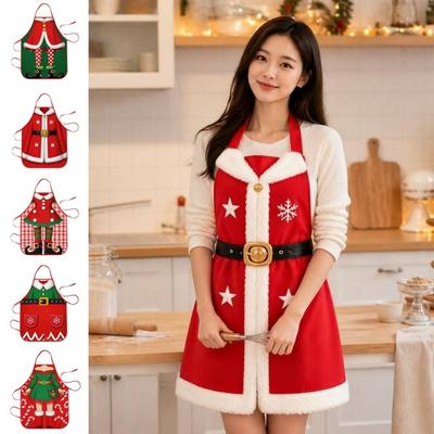 Polyester Christmas Apron Oil-Resistant Kitchen Aprons New Santa Claus Apron  Holiday Decor