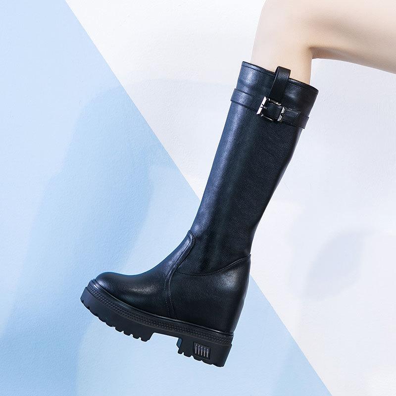 Fashion Fashion Women Boots 2025New Comfortable Sexy Ladies Knee-High Long Boot Spring Slimming Belt Buckle Side Zipper High Heels Mujer