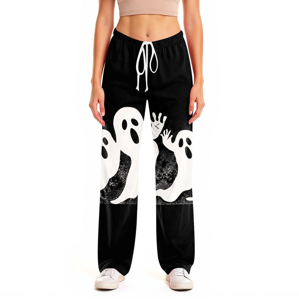 Women's Halloween Print Pants with Elastic Waist and Drawstring for Casual Home Sleepwear