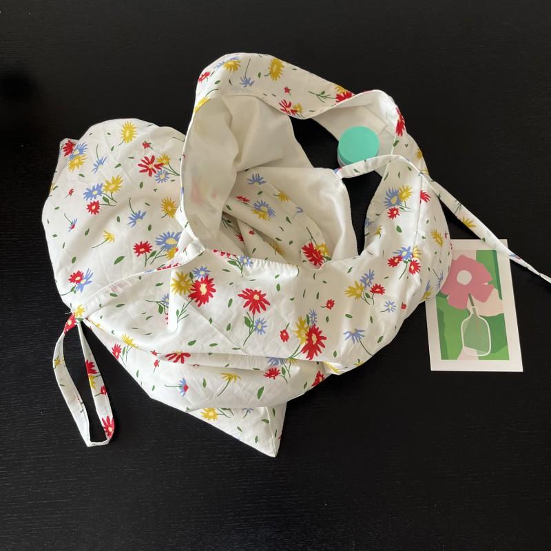 Ins Style Fresh Artistic Flower Bag Thin Cotton Cloth Three-color Small Floral Shoulder Canvas Vest