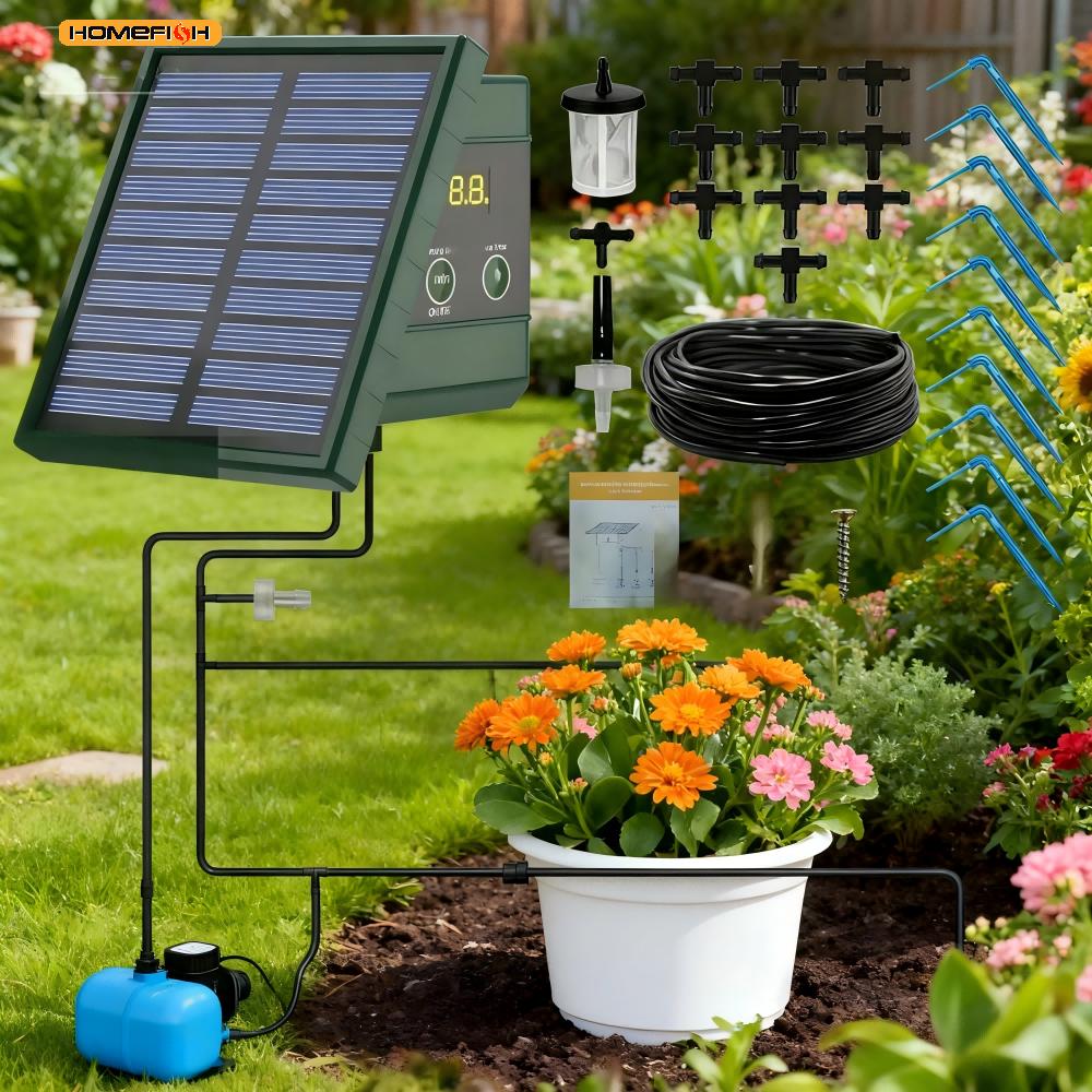 1 Stück DIY Solarbetriebenes Automatisches Tropfbewässerungssystem für Hochbeete Gewächshäuser Gemüsegärten Balkon Hängepflanzen