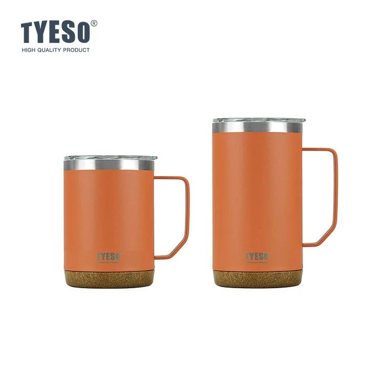 Tyeso Wood Grain Base Desktop Coffee Mug Office Large Capacity Covered Drinking Cup - Stylish and Functional for Work and Home