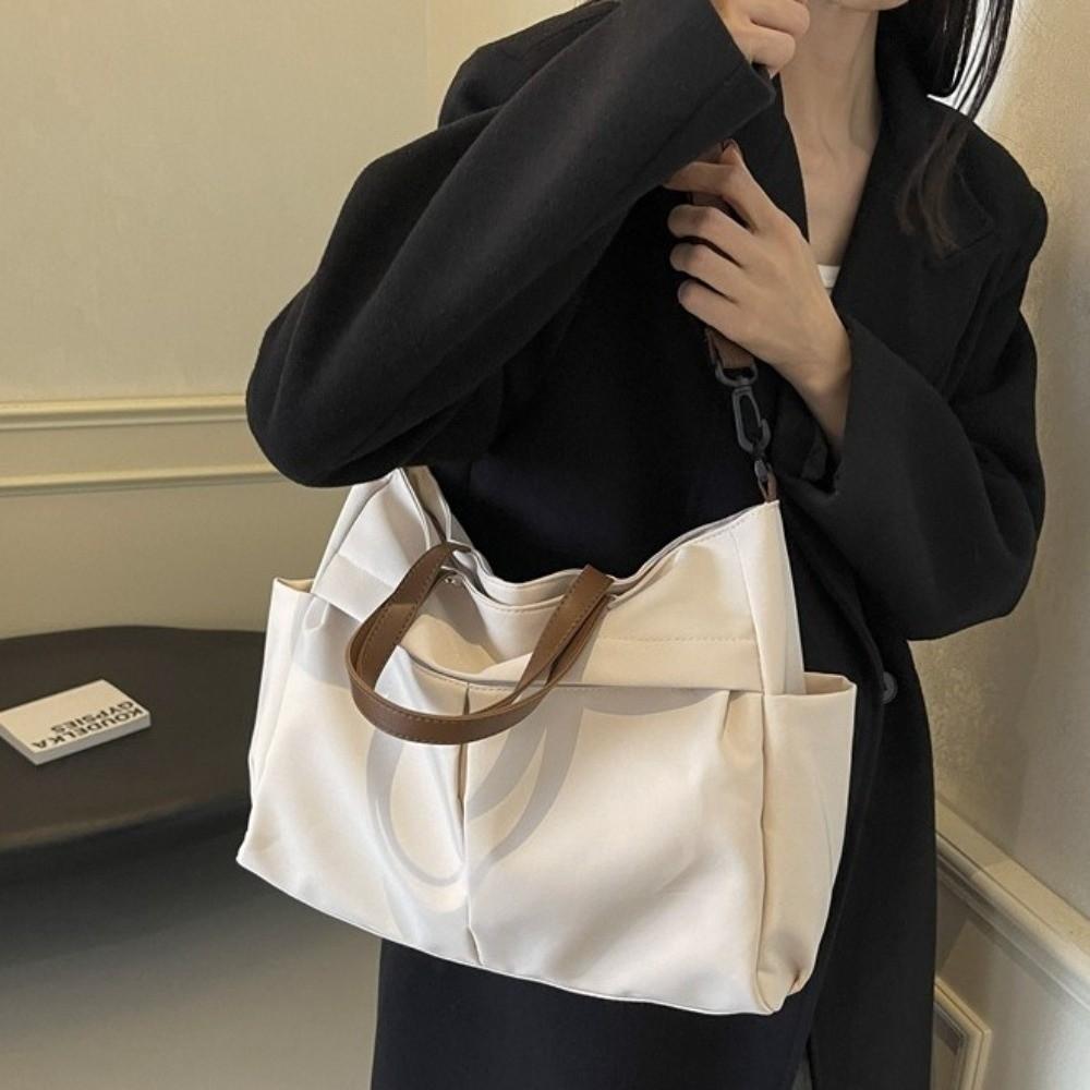 Two Pockets Women Shoulder Tote Bag Nylon Large Capacity Handbag Gift Commuting Handbag College