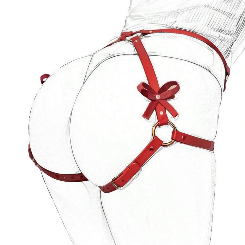 Leder Sexy Dessous Fetisch Beinriemen Oberschenkel Strumpfbandgürtel Gothic Schleife Unterwäsche Exotisches Sexkostüm Damen Erotisches Babydoll Kleid