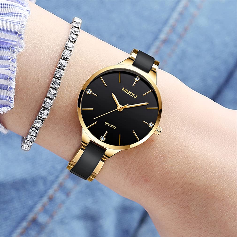 Watch Ceramic Black Simple Arm Watch Ladies Waterproof Analog Quartz Brand Stylish Casual Business Stainless Steel Watch Luxury Gift for Her NIBOSI