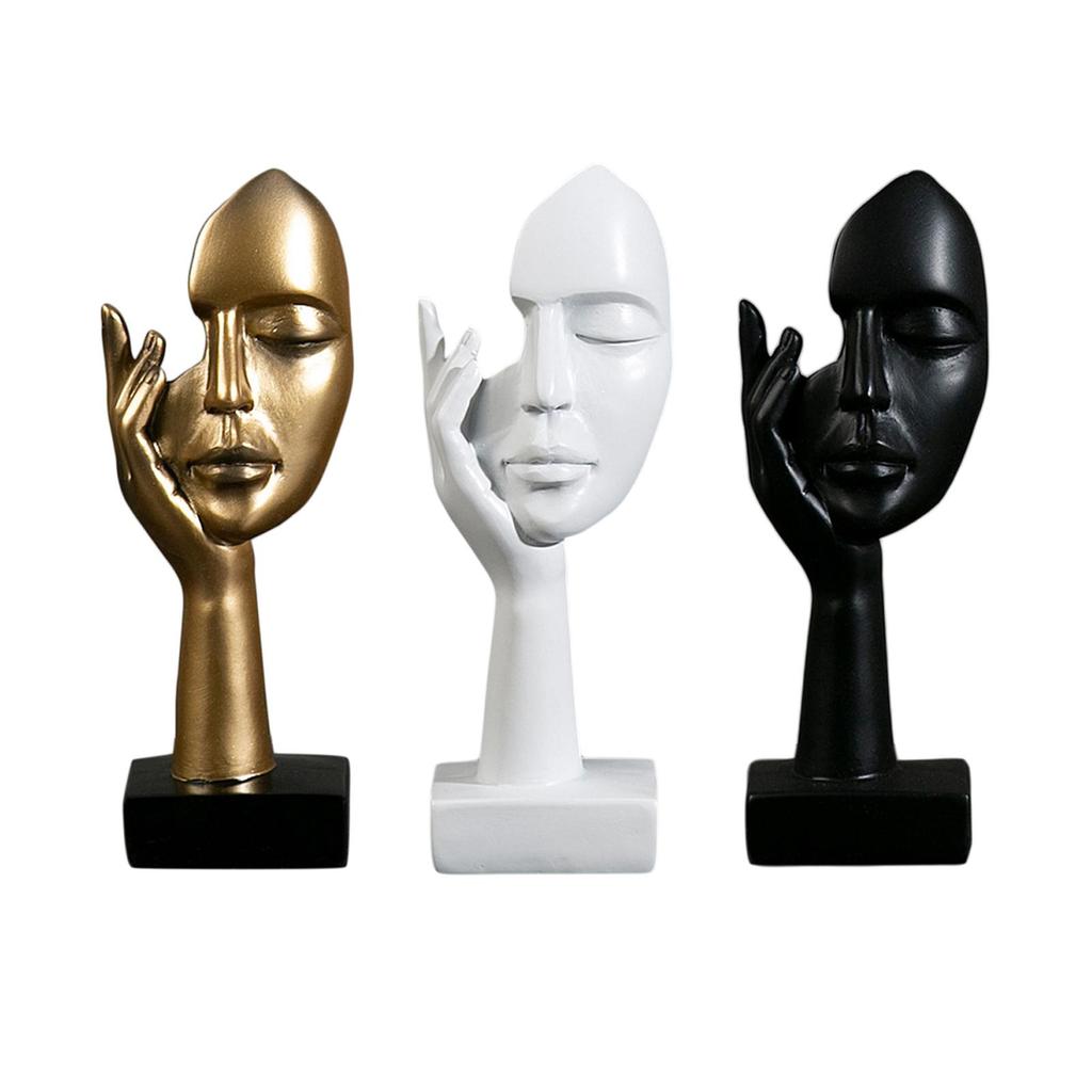 Modern Simple Creative Women Face Art Statue Abstract Character Resin Ornament for Office Study Room Living Room Bedroom Decor