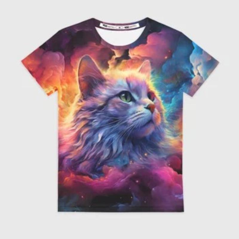 

Children s Cartoon Kitten Print Cute Multi-color T-shirts Girls Fashionable Soft Comfortable T-shirt 170
