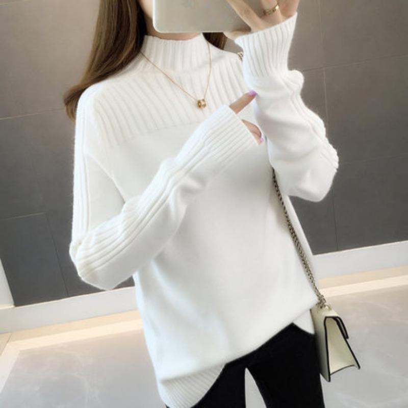 

Autumn Winter Turtleneck Pullover Women Sweater New Fashion Long Sleeve Basic Casual Tops Female Elegant Solid Color Loose Clothing One Size белый