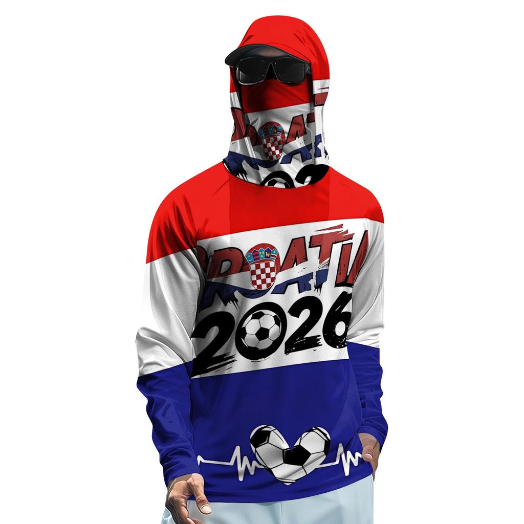 Men’s Long Sleeve Sun Protection Hoodie with Face Covering Lightweight Breathable Soccer Print for Outdoor Sports 2026 Edition