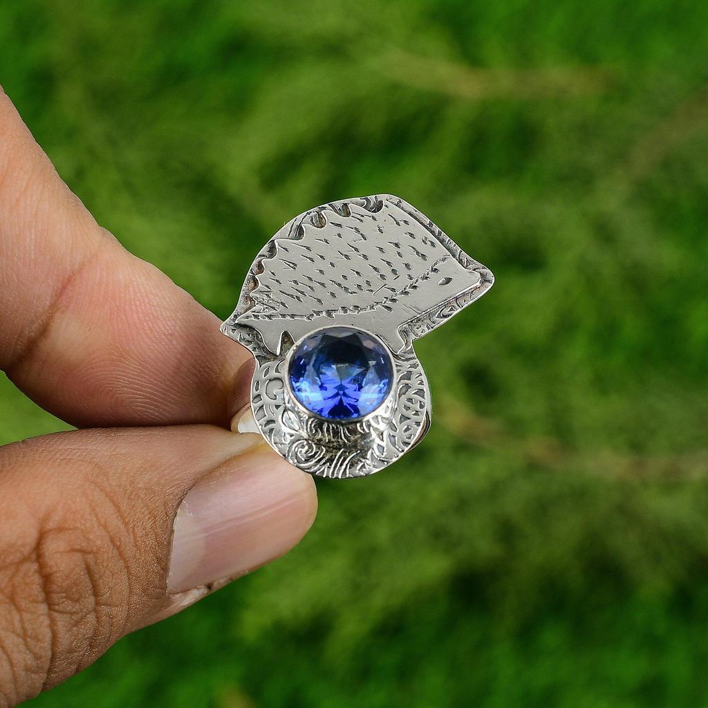 Natural Tanzanite Quartz Solitaire Artisan Anniversary Wife Ring Sterling Silver