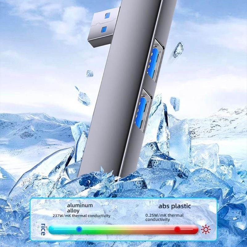 Aluminum USB C OTG Adapter 5Gbps Transfer 3Port Hubs Space Saving Right Angle Connectors Wide Compatibility for Phone PC