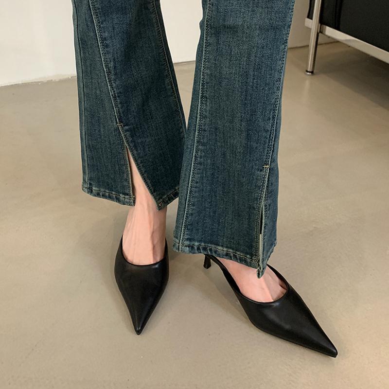 Móda SUOJIALUN 2025 Jaro Nové Dámské Pantofle Módní Špičatá Špička Nazouvací Dámské Elegantní Muly Boty Tenký Vysoký Podpatek Venkovní Šaty Klínek